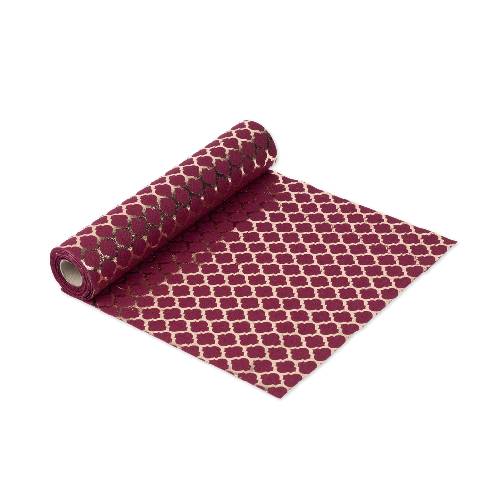 Chemin de table lin marsala floque nid d'abeille rose gold 28cmx5m