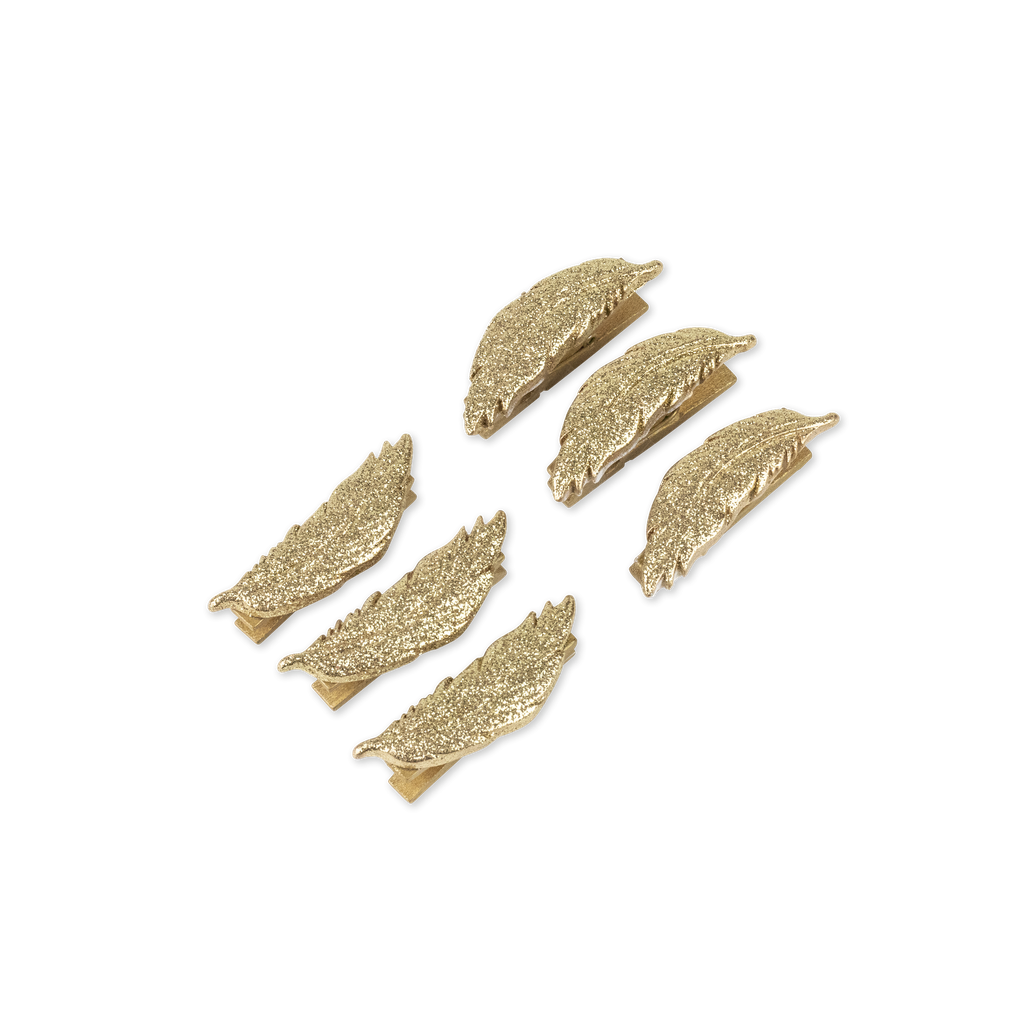 6 pinces plumes paillettes or 4.5cm