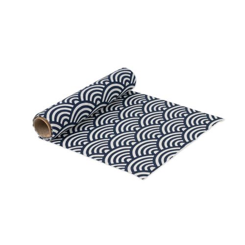 Chemin de table écailles effet lin marine et blanc 28cmx5m