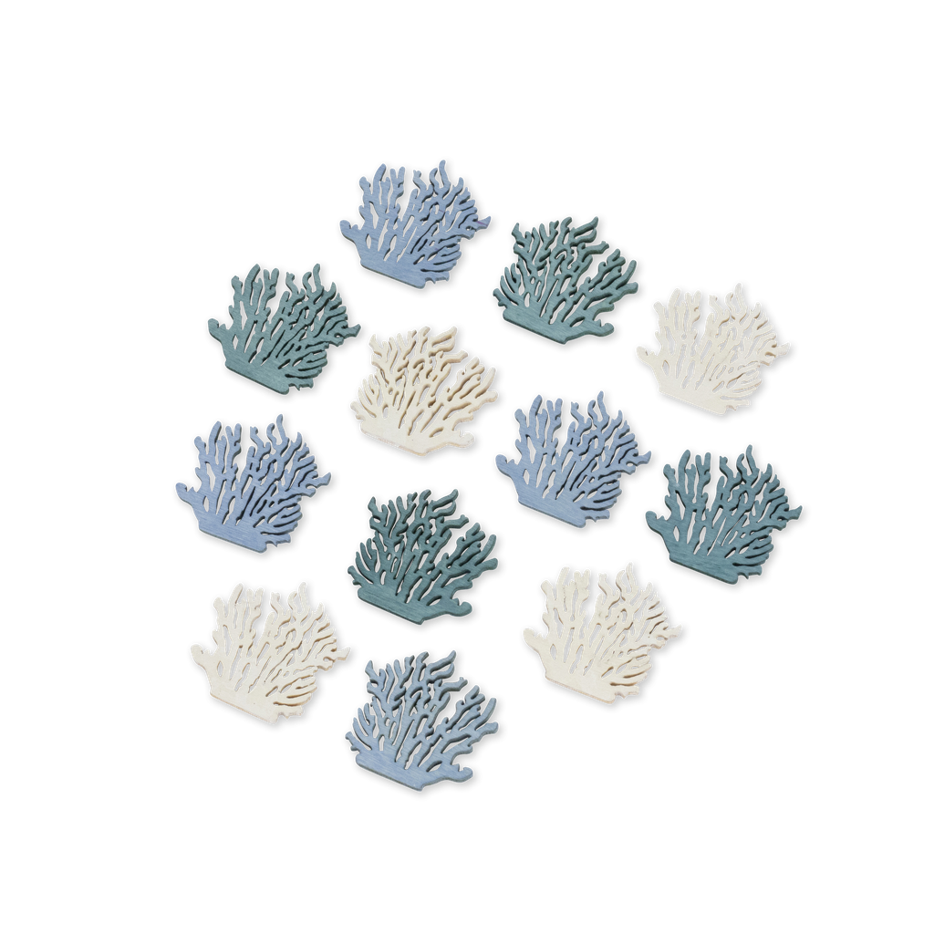 12 coraux bois bleu et blanc 4cm