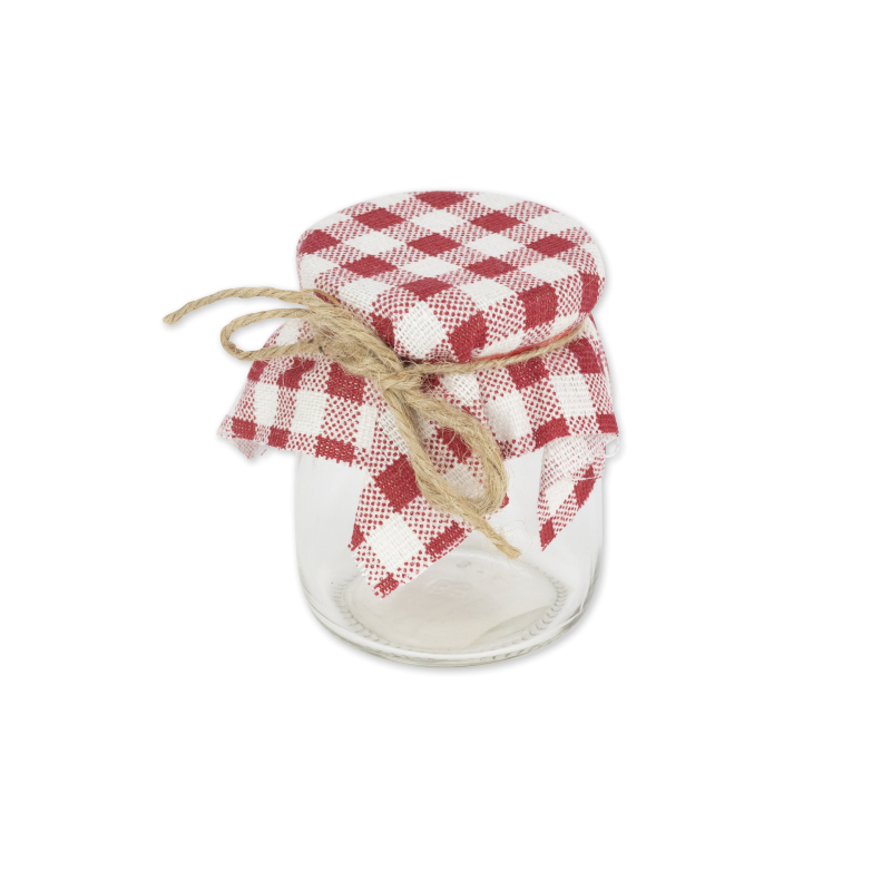 Fiole verre lin vichy rouge et blan c et ficelle 5.