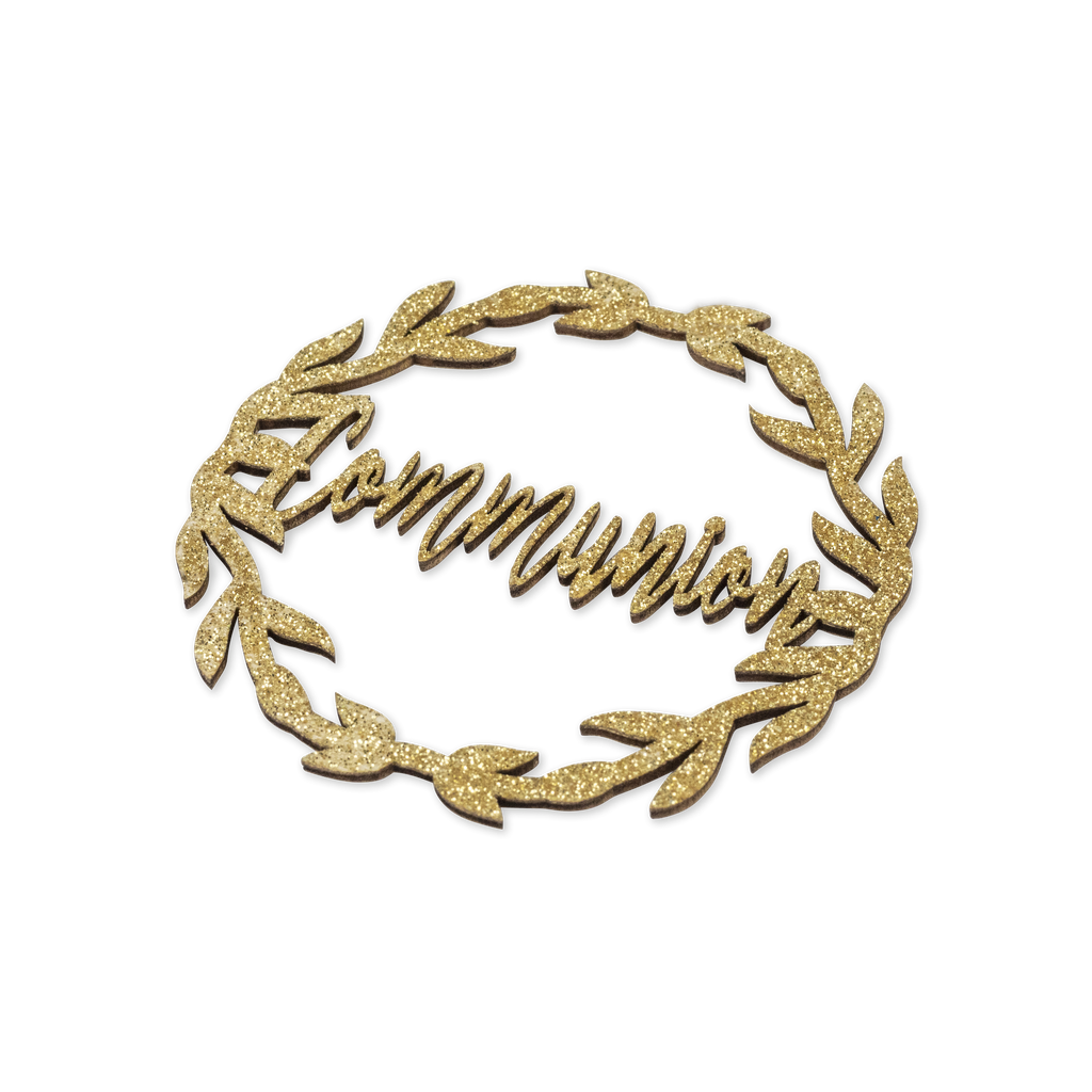 2 couronnes communion bois paillett es or diam 7cm