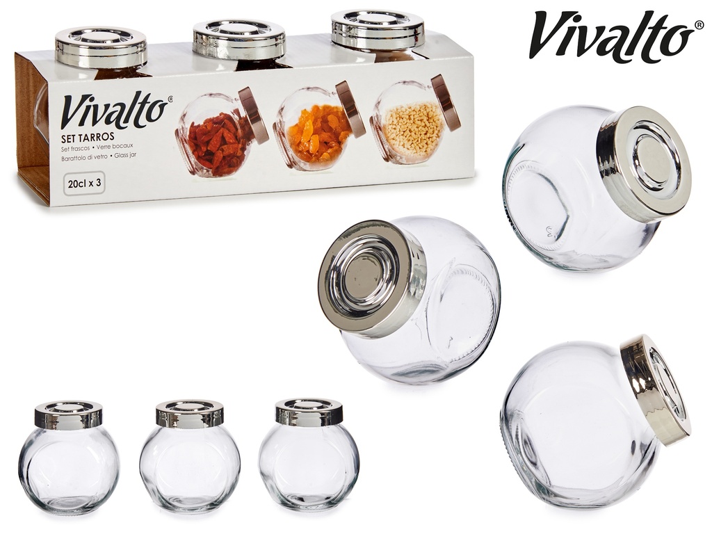 Pots  de verre couvercle plastique x3