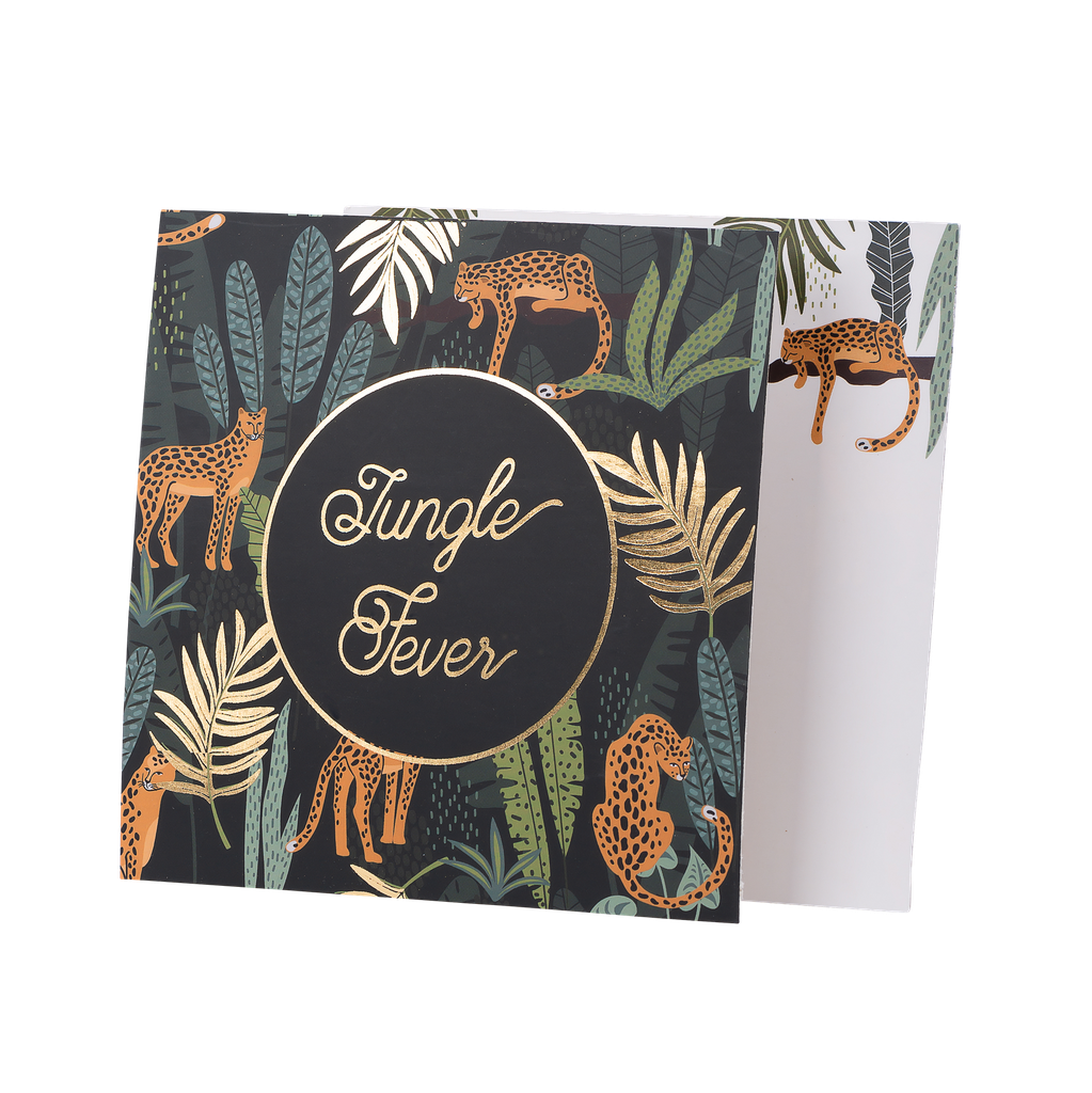 8 invitations jungle fever degrade de vert et dorure 14x14cm r/v