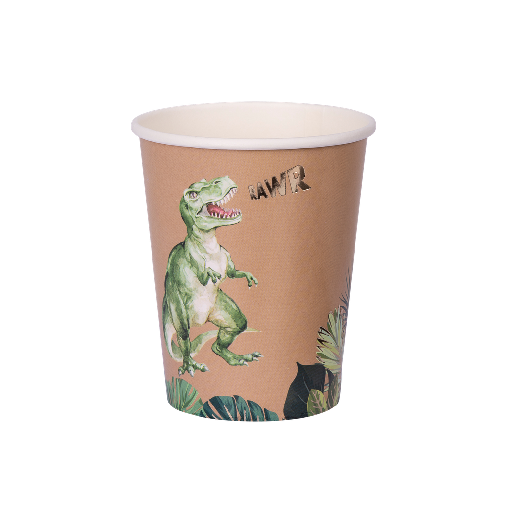 8 gobelets dinosaure feuilles verte s et dorure 250ml