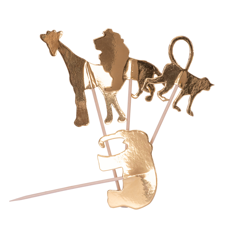 20 pics animaux jungle lion singe girafe éléphant or 12,5cm recto verso