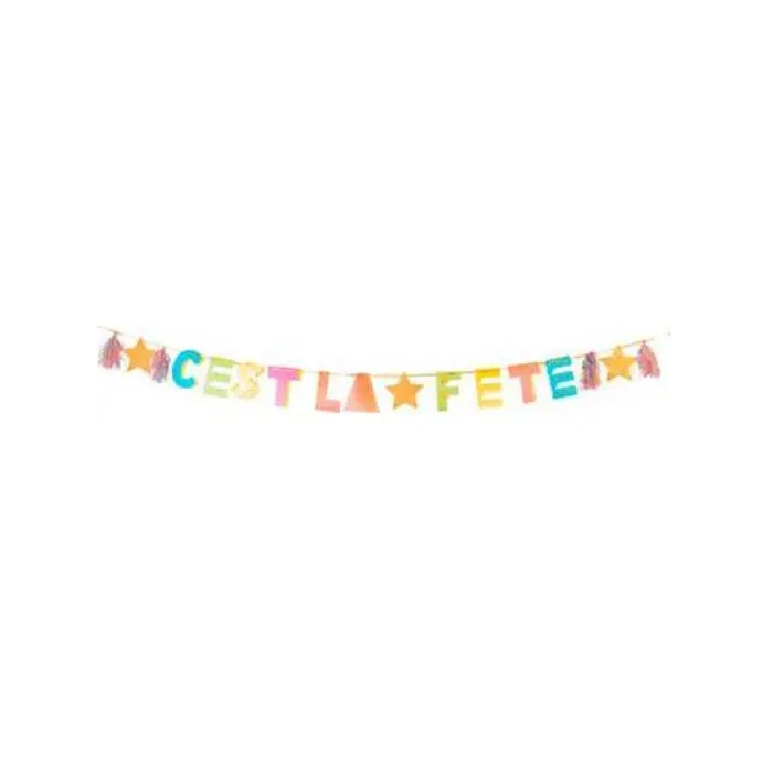 Guirlande c est la fete multicolore tassels, paillettes or 15cmx3m