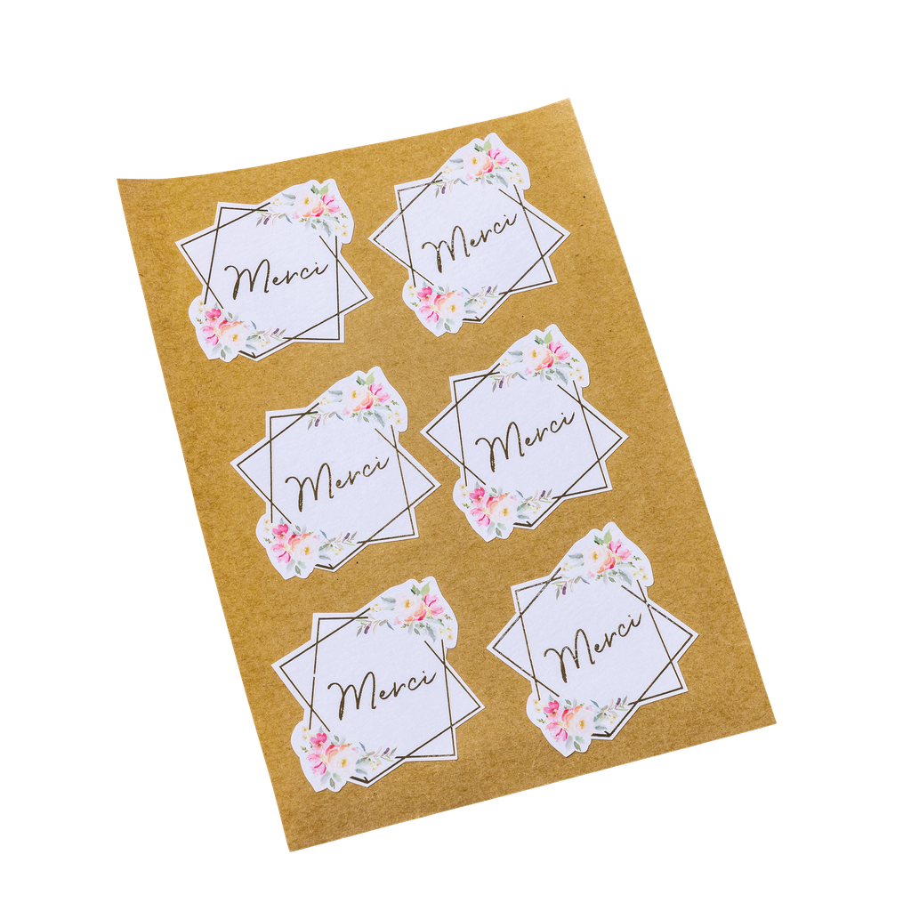 24 stickers merci aquarelle et or 5.5x5.2cm