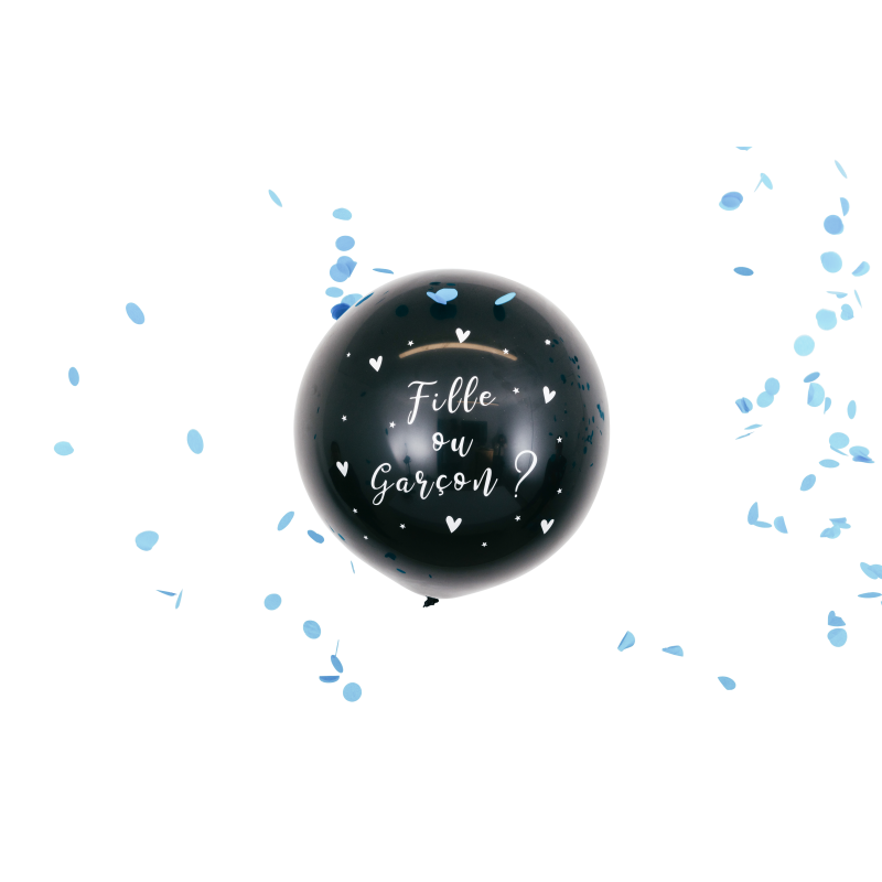 Ballon géant noir fille ou garçon c onfettis bleus 60 cm