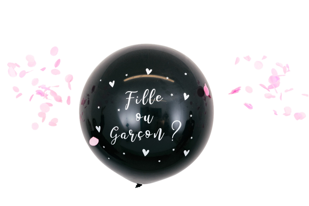 Ballon geant noir fille ou garcon c onfettis roses 60 cm