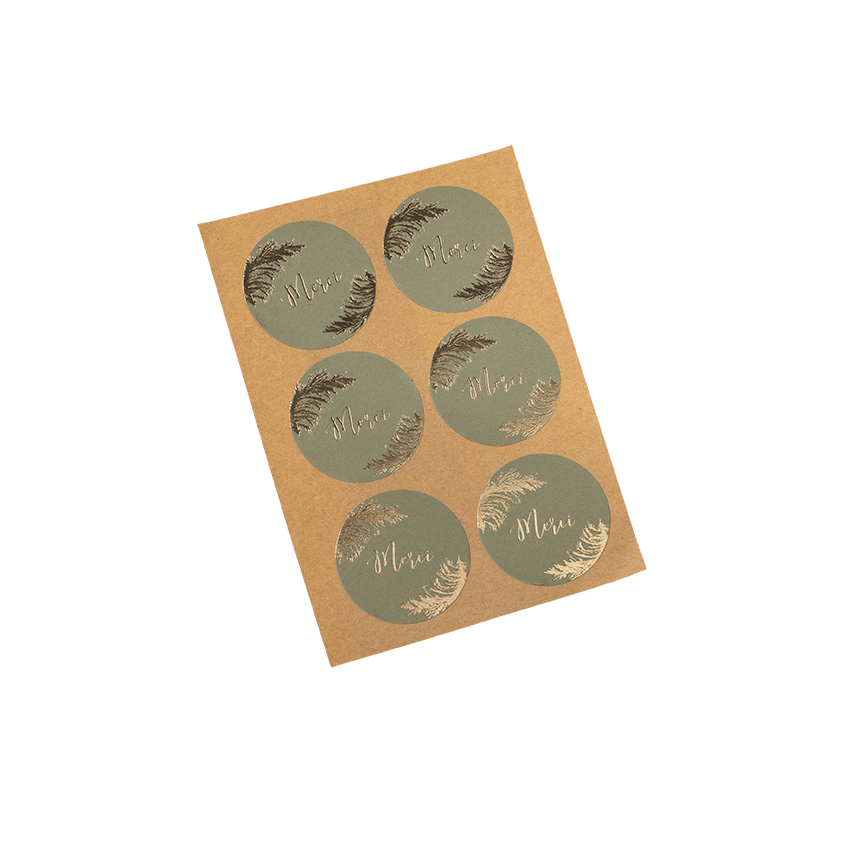 24 stickers merci pampa kaki et dor ure or 5x6cm