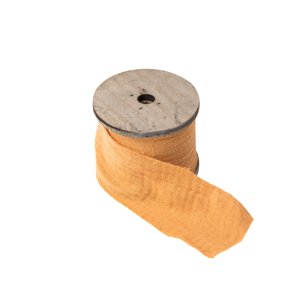 Ruban gaze de coton moutarde 4.5cmx 3m sur bobine bois
