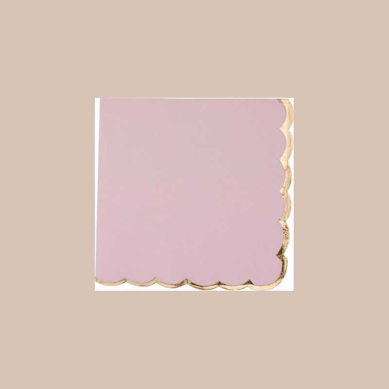 16 serviettes rose poudré lisere or 3 plis 33x33cm