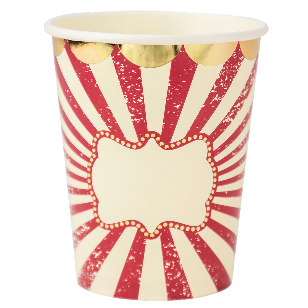 8 gobelets circus vintage carton ivoire rouge et or 255ml