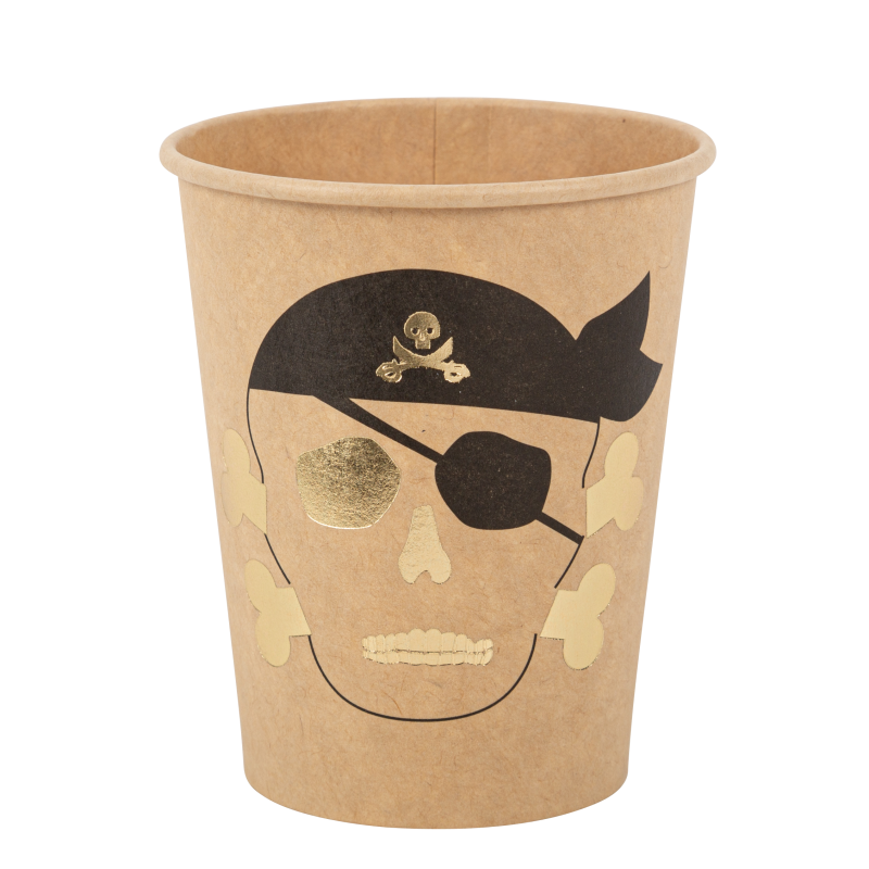8 gobelets pirate carton kraft noir et or 255ml