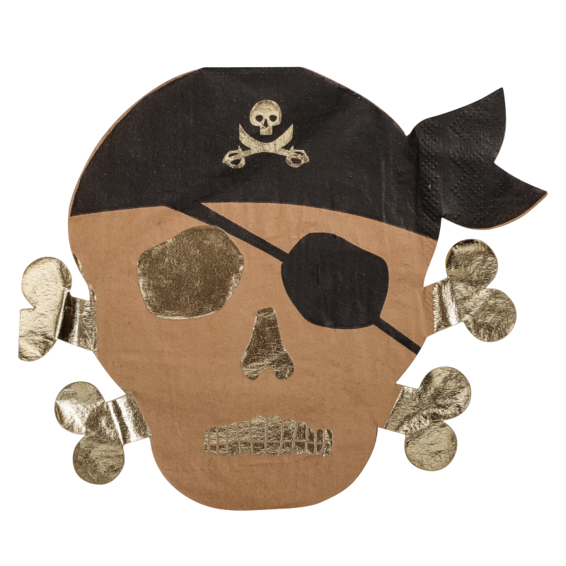 16 serviettes pirate papier kraft noir et or 33x26,2cm - 2 plis