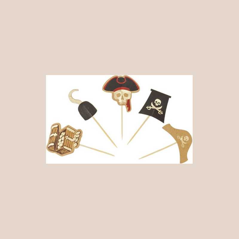 10 pics pirate papier or 9cm 5 modèles assortis recto verso