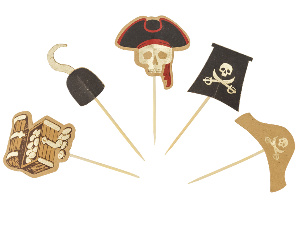 10 pics pirate papier or 9cm 5 modèles assortis recto verso