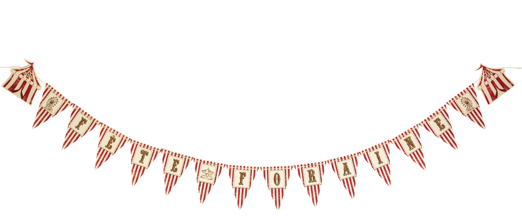 Guirlande fête foraine vintage papier 16 fanions ivoire et rouge 15x21cm - 2,40m