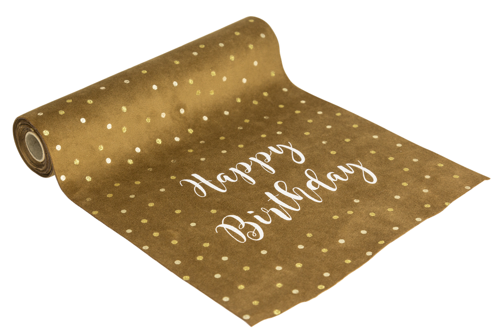 Cdt velours happy birthday camel pois or 28cm x 3m