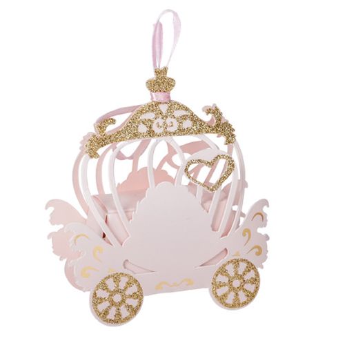 8 contenants carrosse papier rose et paillettes or 8,7x10x4cm