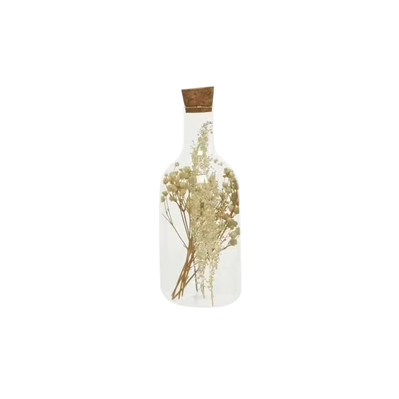 Bouteille verre fleurs séchées jaune 