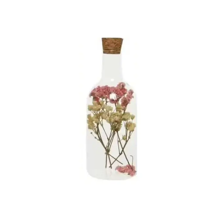 Bouteille verre fleurs séchées rose