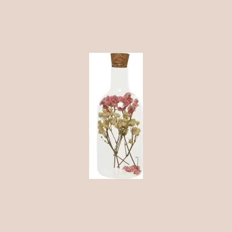 Bouteille verre fleurs séchées rose