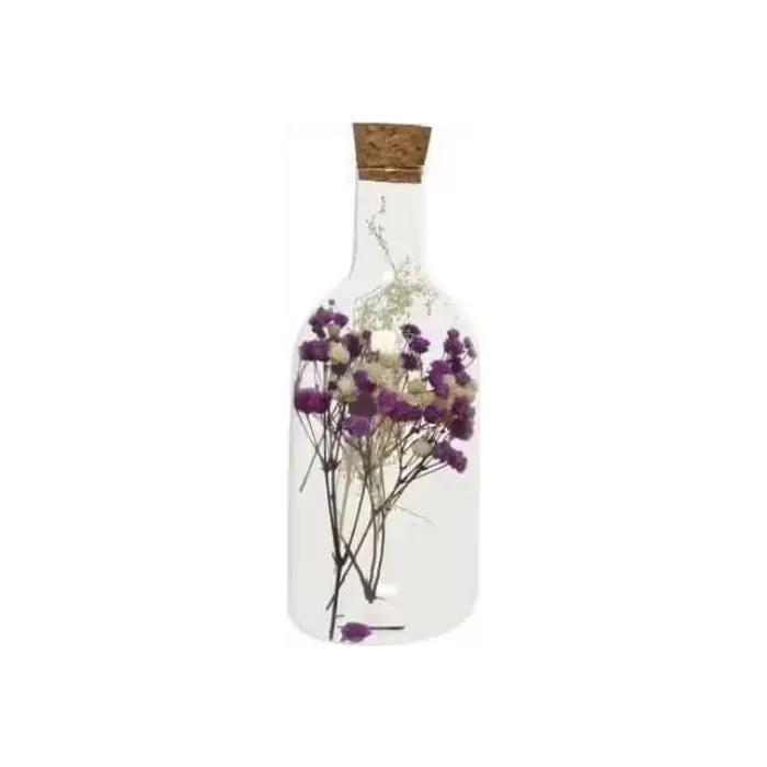 Bouteille verre fleurs séchées fuschia