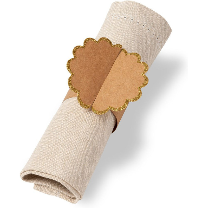 8 ronds de serviette feston kraft p aillettes or 23x7cm