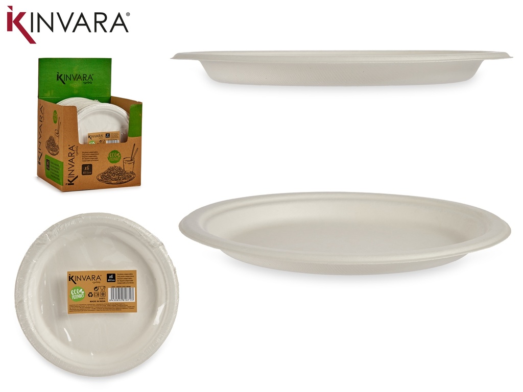 Set 6 assiettes plates 22,5cm compostabl