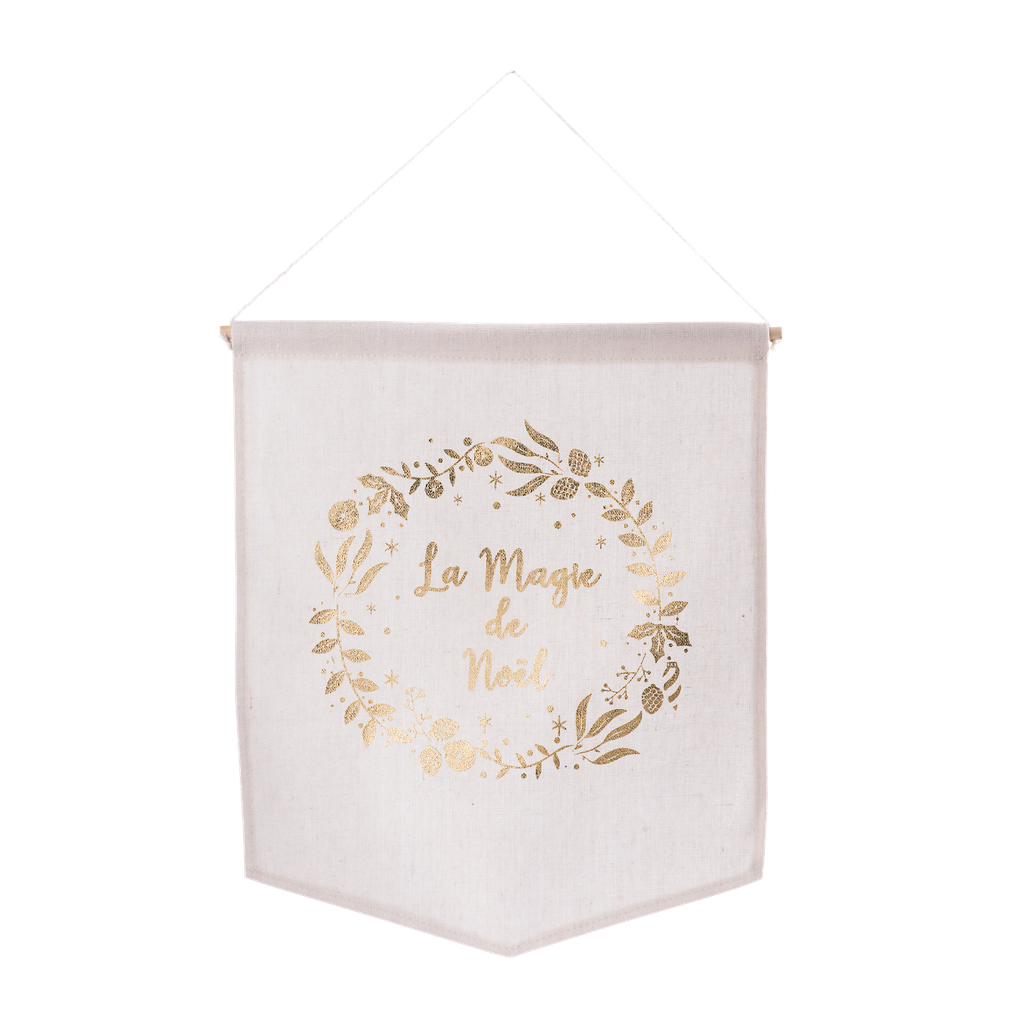 Suspension lin la magie de noel flo que or 32x38 cm