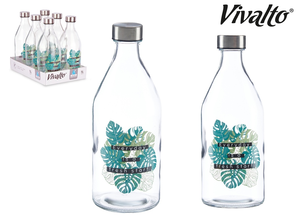 Bouteille verre 1l feuilles bouchon en a