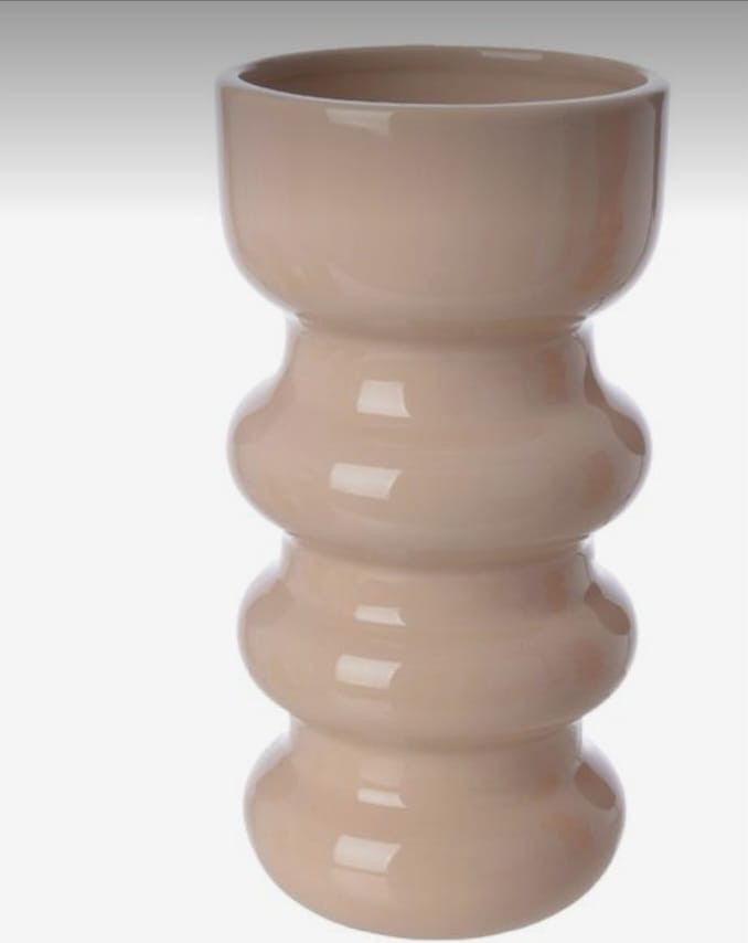 Vase ceramique rond finition mat taupe a
