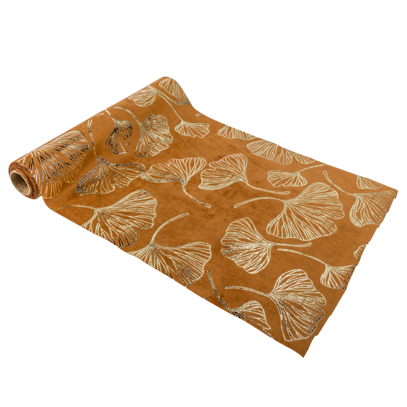 Cdt velours feuilles ginkgo camel f loque champagne 28cmx3m