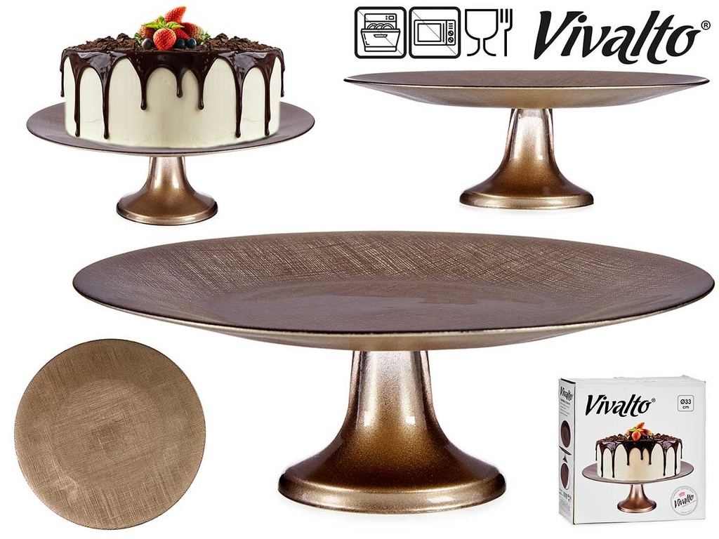 Boite a tarte verre marron 33cm avec pied or vi