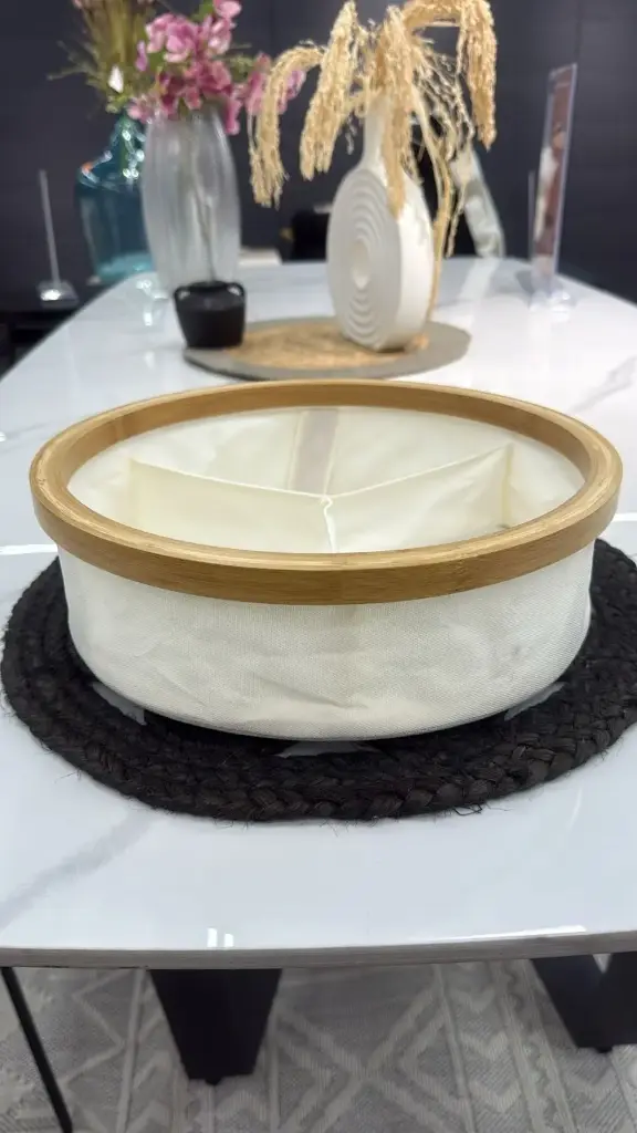 Panier rond pliable polyester 3 compartiments de rangement cerclage bambou - naturel /bambou