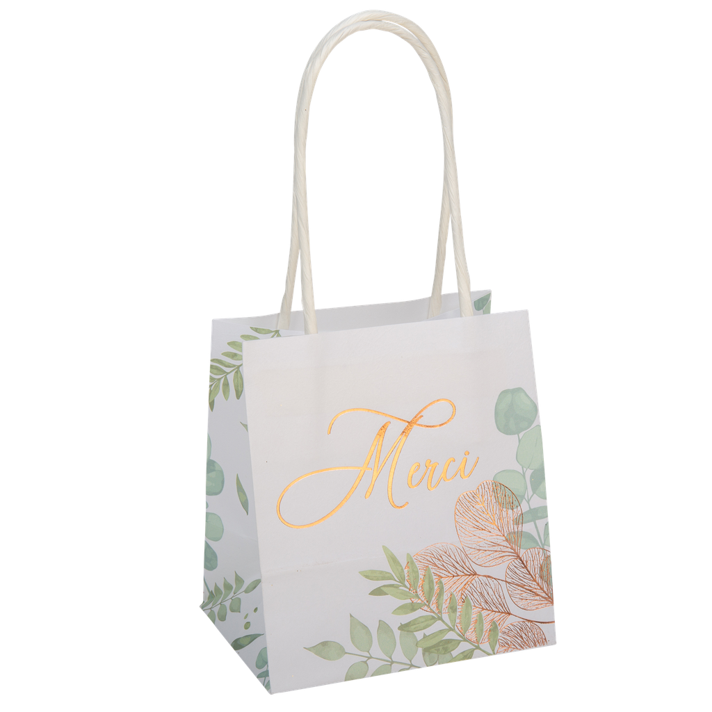 6 sacs cadeaux merci botanique rose gold papier texturé 10x11x7cm