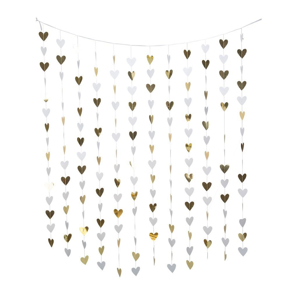 Rideau de petits cœurs blanc et or 2x1.80m et cœurs 7x7 cm