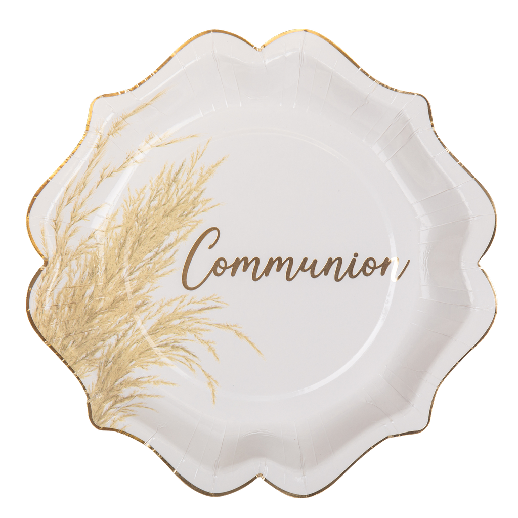 8 assiettes communion pampa blanc e t or 23cm