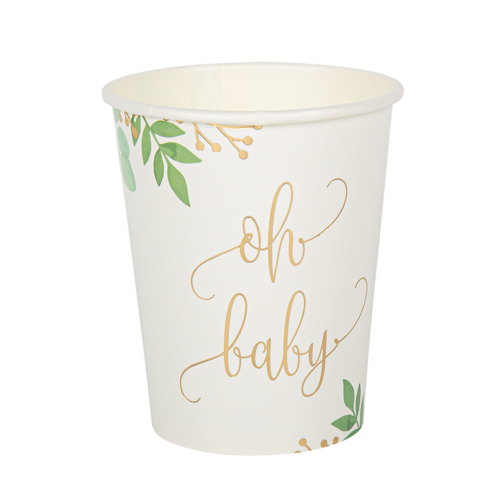 8 gobelets oh baby blanc vert et or  255ml