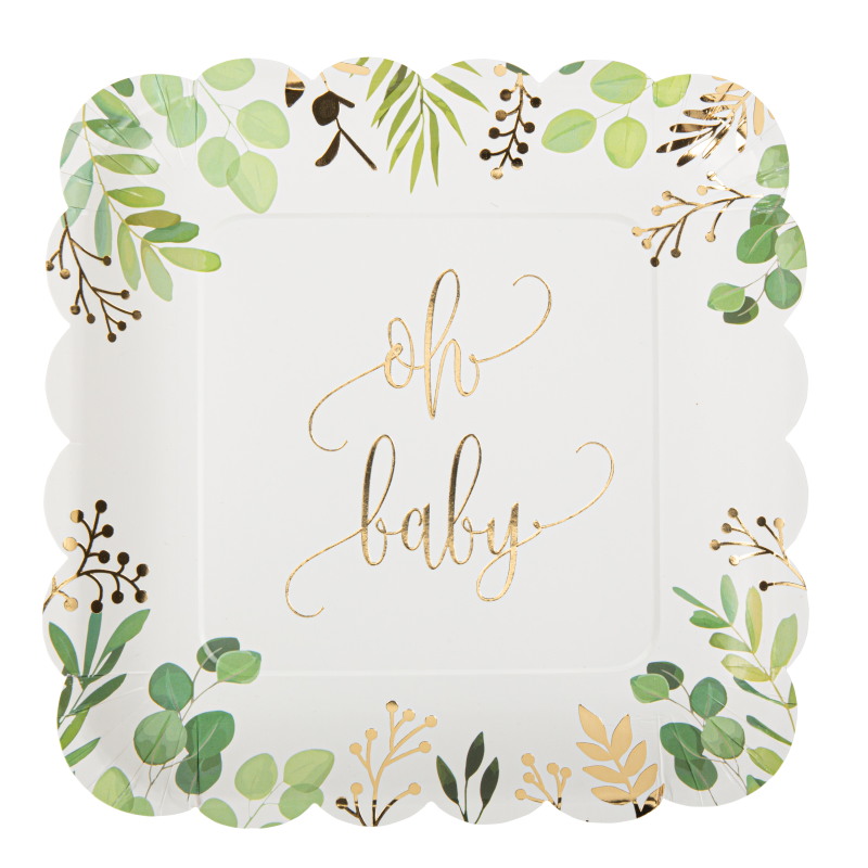 8 assiettes oh baby blanc vert et o r 23.5cm