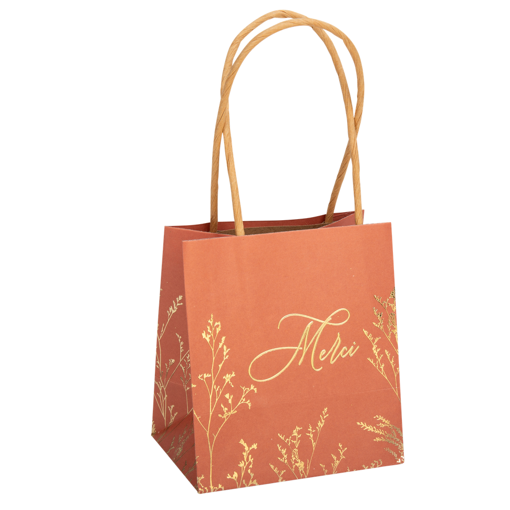 6 sacs cadeaux merci brindilles terracotta embossé or 10x11x7cm