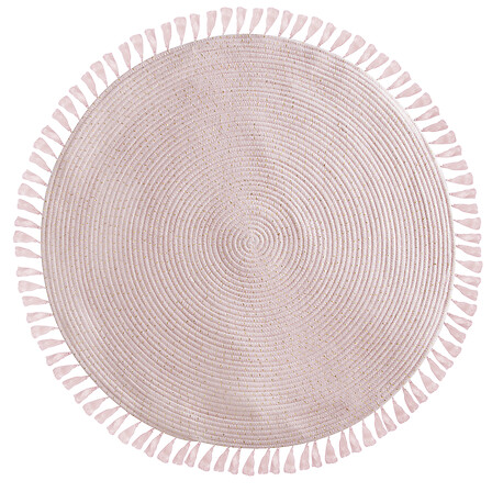 Tapis rond rose lurx frange d90