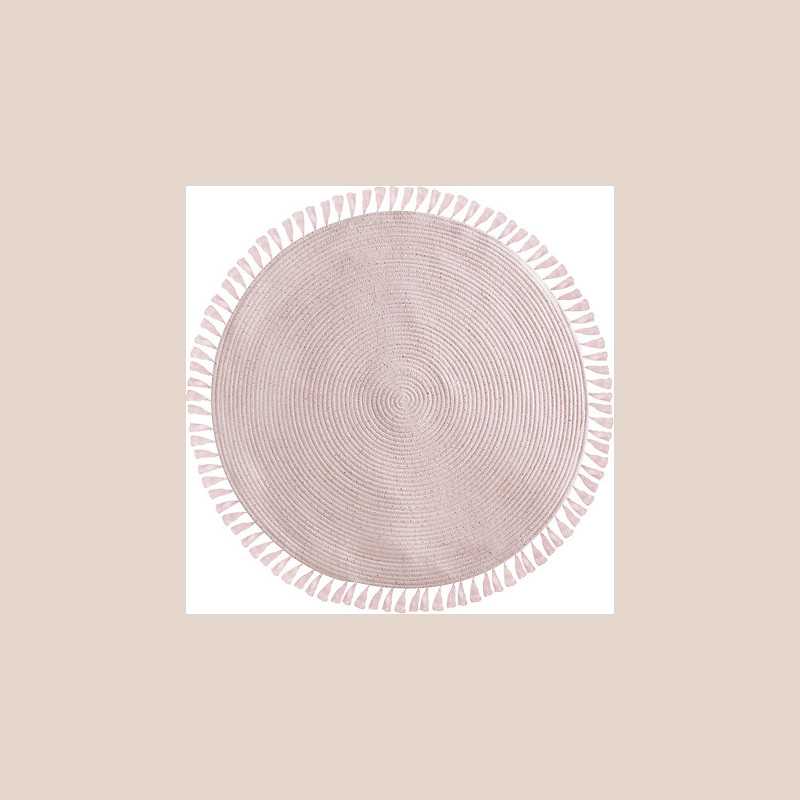 Tapis rond rose lurx frange d90