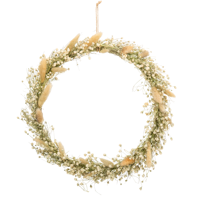Couronne de gypsophile et pampa sec hés a suspendre