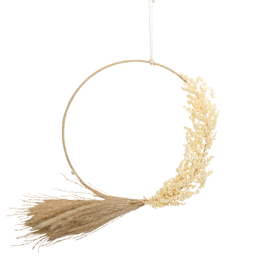 Couronne de millet et pampa seches avec ruban a suspendre env 29cm