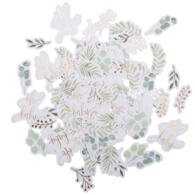 100 confettis oh baby vegetal et or 8 motifs de 3 a 4 cm