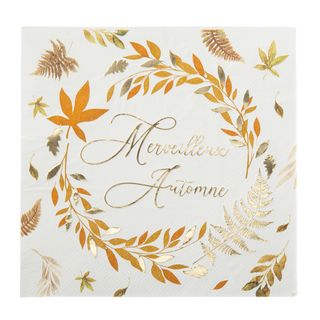 16 serviettes merveilleux automne couleurs chaudes or 3 plis 33x33cm
