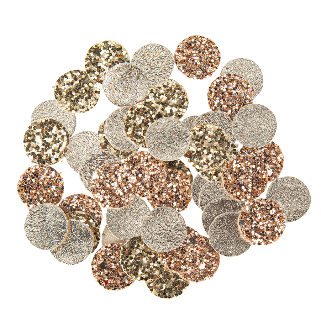 Confettis ronds effet cuir, rose gold et paillettes champagne 1,5cm - 10gr